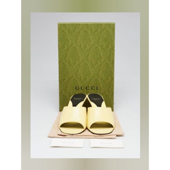 Gucci Yellow Leather Slide GG Logo Heels Size 39.5 - Picture 2 of 16